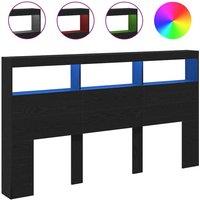 Berkfield Home Headboard Cabinet with LED Black Oak 180x17x102 cm | Size: 180 x 17 x 102 cm