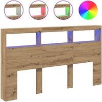 Berkfield Home Headboard Cabinet with LED Artisan Oak 180x17x102 cm in Brown | Size: 180 x 17 x 102 cm