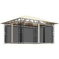 Berkfield Home Gazebo with Mosquito Net&LED String Lights 4x3x2.73 m Cream in Beige