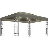 Berkfield Home Gazebo with Double Roof&LED String Lights 3x4 m Taupe