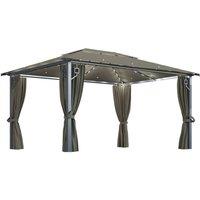 Berkfield Home Gazebo with Curtain&LED String Lights 4x3 m Taupe Aluminium