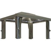 Berkfield Home Gazebo with Curtain&LED String Lights 4x3 m Taupe