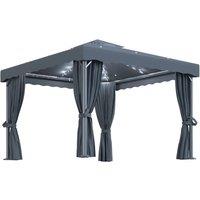 Berkfield Home Gazebo with Curtain&LED String Lights 3x3 m Anthracite in Dark Grey
