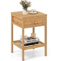 Costway Bamboo Nightstand Bedside Table with Storage Drawer & Open Shelf in Natural