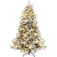 Gymax 6 FT Pre-Lit Flocked Christmas Tree With 1415 Branch Tips 260 Lights in Green