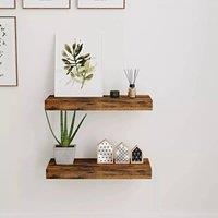 Kelvenix Set of 2 Wall Mounted Floating Shelves for Bathroom & Kitchen in Brown