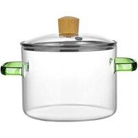 EONLION Clear Glass Cooking Pot with Lid & Green Handle