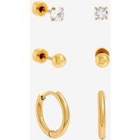 Jon Richard Women's Gold Plated Waterproof Basic Earrings - Pack of 3