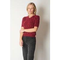 SOLO Women's Embellished Knit V-Neck Jumper in Wine | Size: 8