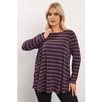 Yours Women's Stripe Ribbed Swing Top in Purple | Size: 22-24