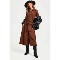 FS Collection Women's Brown Leopard Print Shirt Midi Dress | Size: XL