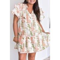 Everyday The Label Women's Pink Plus Size Floral Print Striped Detail Short Summer Dress Mini | Size: XL