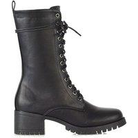 XY London Women's 'Jennifer' Mid Block Heel Lace Up Military Biker Ankle Boots in Black | Size: 5