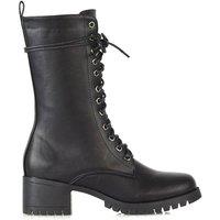 XY London Women's 'Jennifer' Mid Block Heel Lace Up Military Biker Ankle Boots in Black | Size: 8