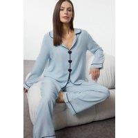 WOVCOR Women's 2-Piece Heart Embroidered Viscose Woven Pajama Set in Light Blue | Size: 10
