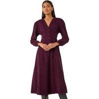 Roman Women's Corduroy Button Through Midi Dress in Red | Size: 20