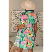 Everyday The Label Women's Green Floral Puff Sleeve Collar Buttoned Babydoll Dress Dresses | Size: XL