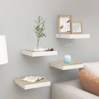 Berkfield Home Floating Wall Shelves 4 pcs Oak & White 23x23.5x3.8 cm MDF in Brown