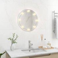 Berkfield Home Wall Mirror with LED Lights Round Glass in Silver