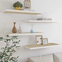 Berkfield Home Floating Wall Shelves 4 pcs Oak & White 80x23.5x3.8 cm MDF in Brown