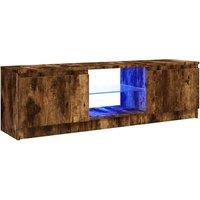 Berkfield Home TV Cabinet with LED Lights Smoked Oak 120x30x35.5 cm in Brown
