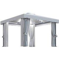 Berkfield Home Gazebo with Curtain&LED String Lights 3x3 m Cream White in Beige