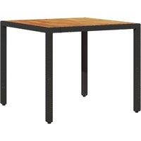 Berkfield Home Garden Table with Acacia Wood Top Black 90x90x75 cm Poly Rattan | Size: 90 x 90 x 75 cm