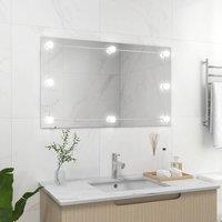 Berkfield Home Wall Frameless Mirror with LED Lights Rectangular Glass in Silver