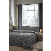 Fusion 'Highland Cow' Print With Tartan Reverse Duvet Cover Set in Grey | Size: Single