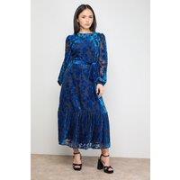 Oasis Women's Petite Velvet Contrast Belted Maxi Dress in Blue | Size: 10