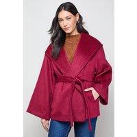 Oasis Women's Hooded Cropped Belted Coat in Berry | Size: 14