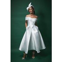 Coast Women's Lisa Tan Twill Bardot Waisted Midi Wedding Dress in Ivory | Size: 12