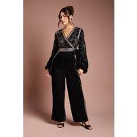 Coast Women's Wrap Top Celestial Velvet Jumpsuit in Black | Size: 8