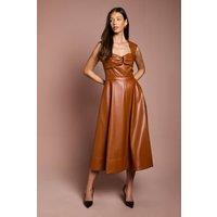 Coast Women's Sweetheart PU Full Skirted Midi Dress in Toffee | Size: 12