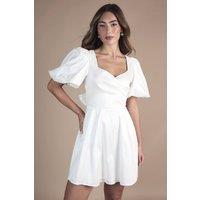 Coast Women's Puff Sleeve Mini Dress Wedding Dress With Tie Back in Ivory | Size: 12