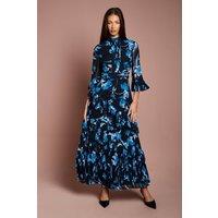 Coast Women's Pleated Frill Chiffon Maxi Dress in Navy | Size: 10