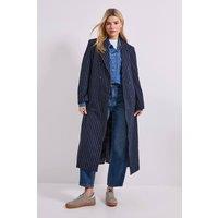 Dorothy Perkins Women's Pinstripe Faux Wool Coat in Navy | Size: 16