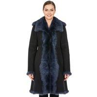 Infinity Leather Women's Genuine Toscana Sheep Suede Leather Trench Coat- Celeste in Navy | Size: 18