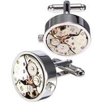 Charles William Men's Working Watch Movement Cufflinks Vintage Skeleton Steampunk Design in Silver