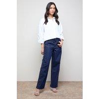 Oasis Women's Hotfix Pocket Detail Wide Leg Jean in Dark Wash | Size: 10
