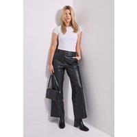 Dorothy Perkins Women's Faux Leather Wide Leg Trousers in Black | Size: 18