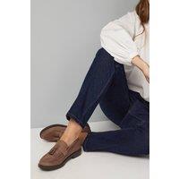 Good For the Sole Women's : Wide Fit Paula Faux Suede Tassel Loafers in Taupe | Size: 3
