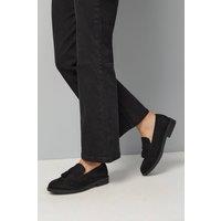 Good For the Sole Women's : Wide Fit Paula Faux Suede Tassel Loafers in Natural Black | Size: 6