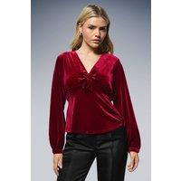Dorothy Perkins Women's Bow Detail Velvet Peplum Top in Berry | Size: 14