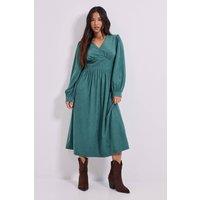 Dorothy Perkins Women's Petite Empire Seam Detail Blouson Sleeve Midi Dress in Green | Size: 12