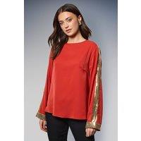 Dorothy Perkins Women's Long Sleeve Sequin Blouse in Berry | Size: 10