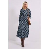 Dorothy Perkins Women's Gingham Collared Shirred Back Long Sleeve Jersey Midi Dress | Size: 14