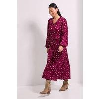 Dorothy Perkins Women's Petite Ditsy Floral Frill Scoop Neck Blouson Sleeve Jersey Midi Dress | Size: 14