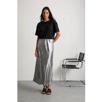 Warehouse Women's Metallic Bias Cut Maxi Skirt in Silver | Size: 8