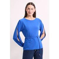 Principles Women's Tie Waist Split Shoulder Jersey Top in Cobalt | Size: 10